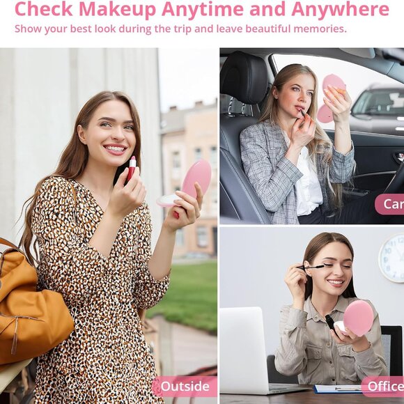 Led Lighted Folding Small Mirror with 3 Color Light, Large 4.8'' Rechargeable - Picture 11 of 16